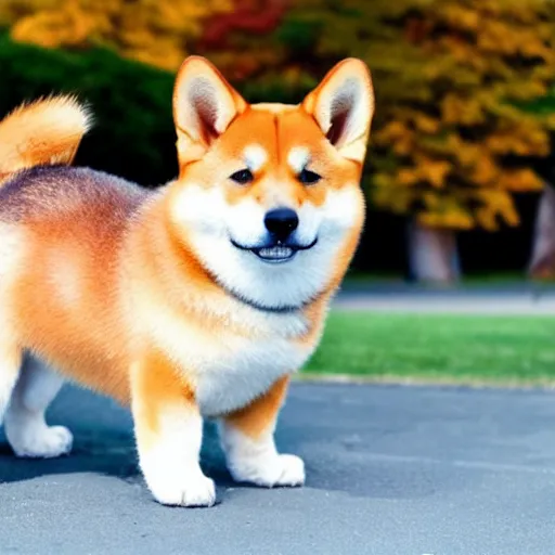 Prompt: crossbreed of a shiba inu and welsh corgi pembroke, photo