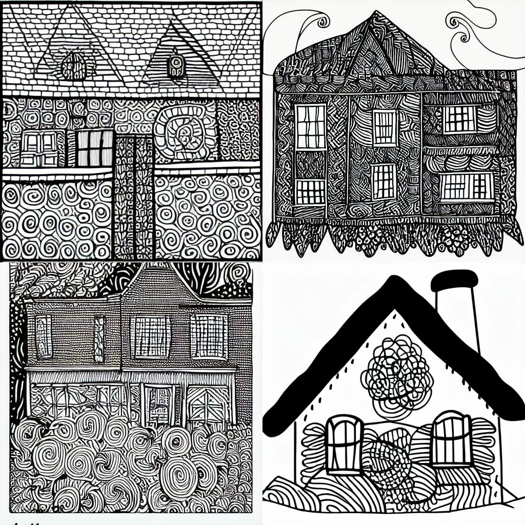 Prompt: house, doodle, simplified zentangle, vector, bold lines