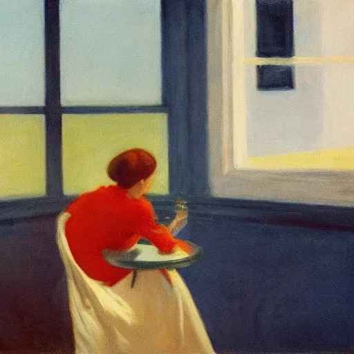 Image similar to A ghost in a land of blueberries by Edward Hopper