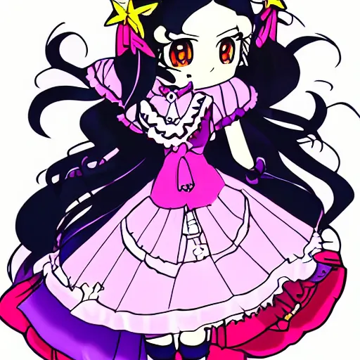 Image similar to elegant gothic pripara aikatsu magical girl touhou magical ms girl character, cel art