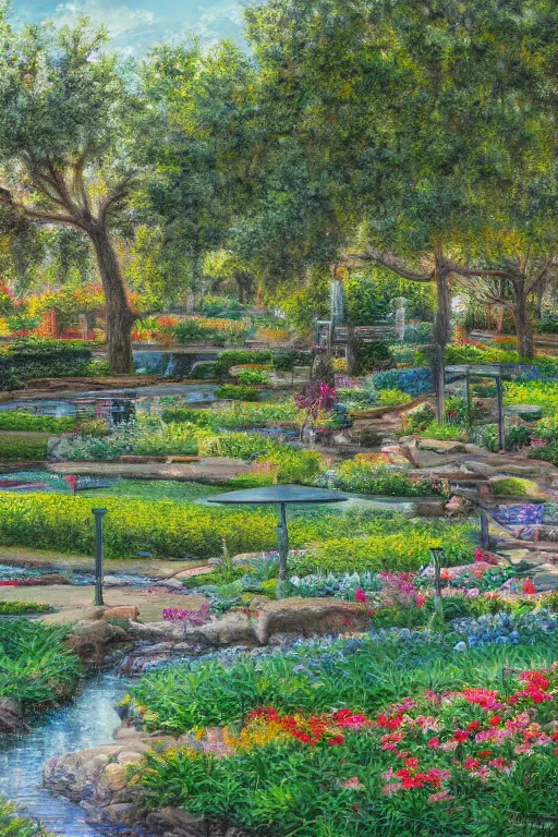 Prompt: mcgovern centennial gardens in houston, oil on canvas, intricate, landscape, 8 k highly professionally detailed, hdr, cgsociety