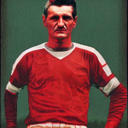 Image similar to Fritz Walter standing above Kaiserslautern as a football god, digital art, colored, highly detailed