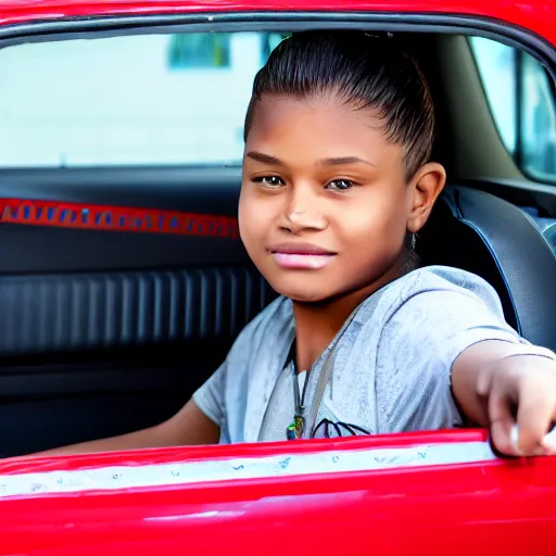 Prompt: a 9 year old driving a taxi