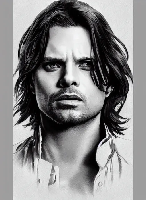 Prompt: sebastian stan as the winter soldier painted by artgerm and greg rutkowski and alphonse mucha