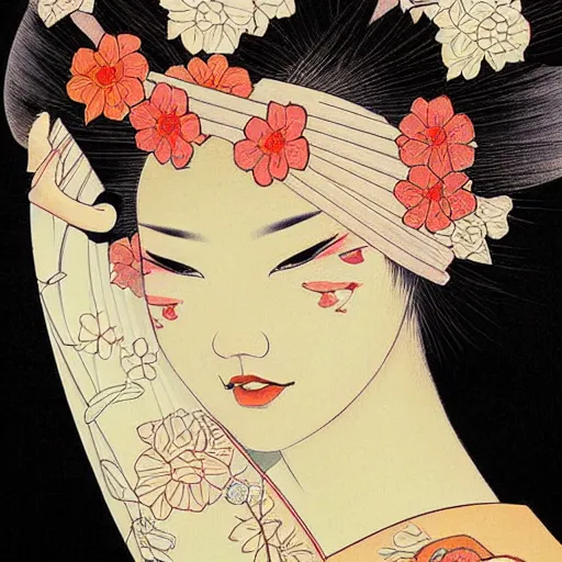 Image similar to a beautiful painting of a geisha by audrey kawasaki, artstation, 8K, very detailed