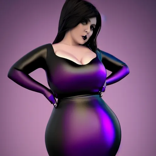 Image similar to curvy feminine hot goth cutie in a sublime elegant polished purple-black-silver latex neck-high gown with latex leggings, thin waist, cgsociety, photorealistic, comfy ambience, idealistic, 16k, smooth, sharp focus, trending on ArtStation, volumetric lighting, fully clothed, worksafe