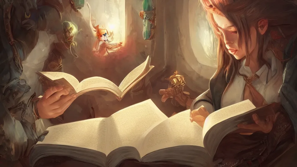 Prompt: reading a book, fantasy artwork, award winning, very very very very very very very beautiful, artstation