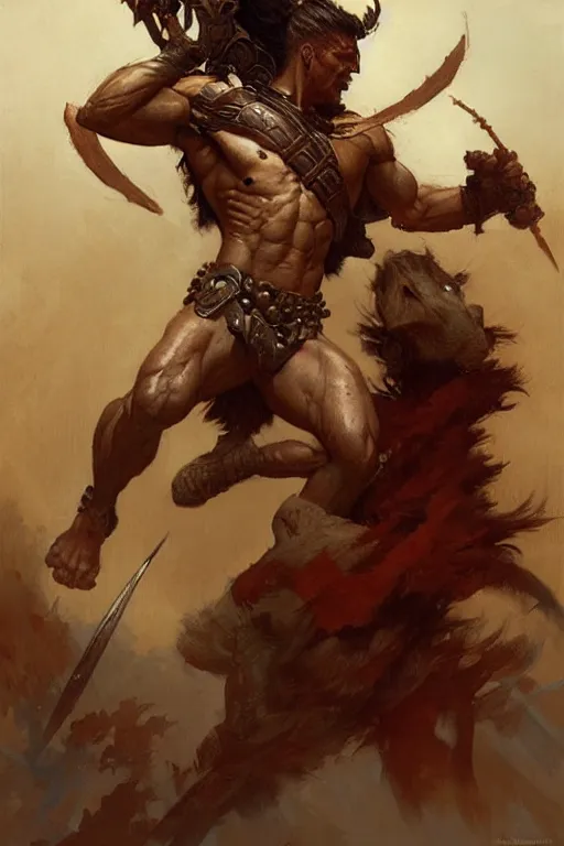 Image similar to warrior, attractive male, character design, painting by gaston bussiere, greg rutkowski, katsuya terada, frank frazetta, trending on artstation