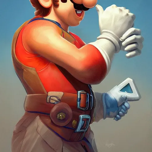 Image similar to man super mario, highly detailed, digital painting, artstation, illustration, art by artgerm and greg rutkowski and alphonse mucha