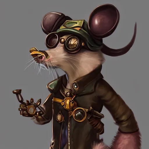 Image similar to a rat with steampunk googles, by League of Legends concept artists