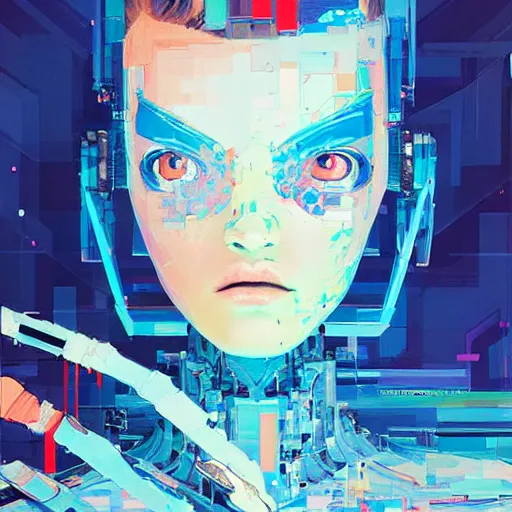 Image similar to palette knife glitch artwork of a cybernetic princess, sharp focus, by james jean, by rossdraws, frank franzzeta, sakimichan