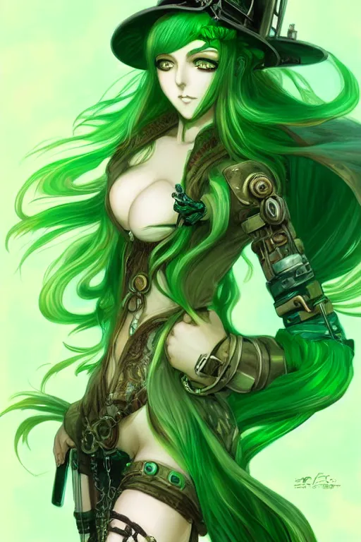 beautiful green hair anime woman, modern, steampunk, | Stable Diffusion |  OpenArt