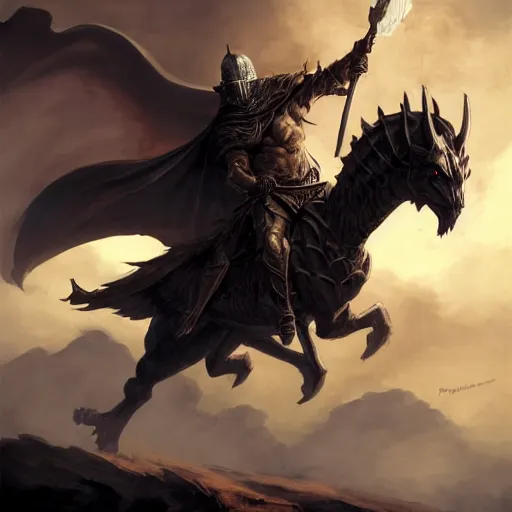 Image similar to hooded knight riding a wyvern by frank frazetta, flowing cape, dynamic pose, chiaroscuro, fantasy, very detailed, dungeons & dragons, sharp focus, striking, artstation contest winner, detailed