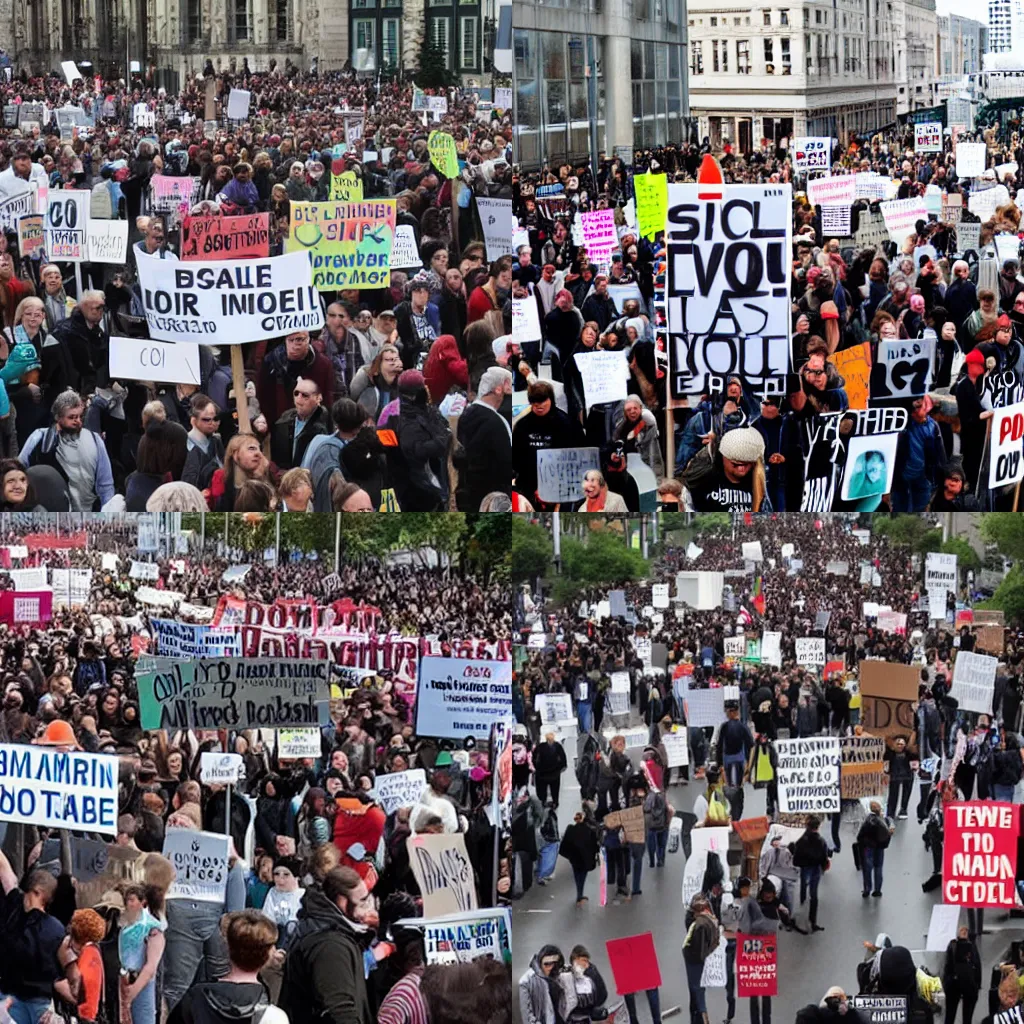 Prompt: a lot of people protesting