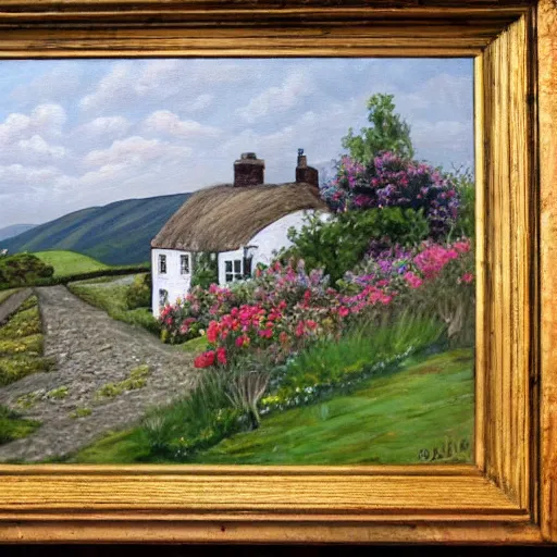 Image similar to a realistic painting of symply durhams cottages, catskills, us.