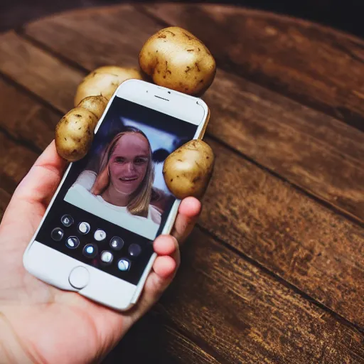 Image similar to a photo of potato holding a phone