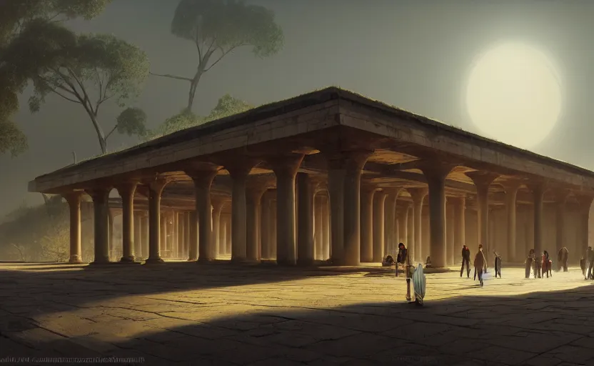 Image similar to exterior shot of utopian train station on in the middle of an ancient persian temple hill with cinematic lighting by peter zumthor and renzo piano, darek zabrocki and greg ruthkowski, simon stalenhag, cinematic, holy place, paradise, scifi, futurism, atmospheric, concept art, artstation, trending on artstation