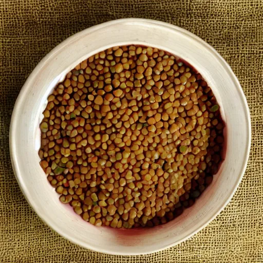 Image similar to a bowl of lentils with tilda swinton face