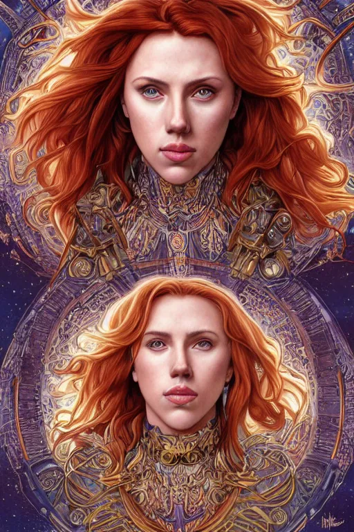 Prompt: celestial anthropomorphic irish setter scarlett johansson, by artgerm and yoshitaka amano and moebius and alphonse mucha, hyperdetailed, dc comics, ornate, nebula, explosions in the sky, trending on artstation