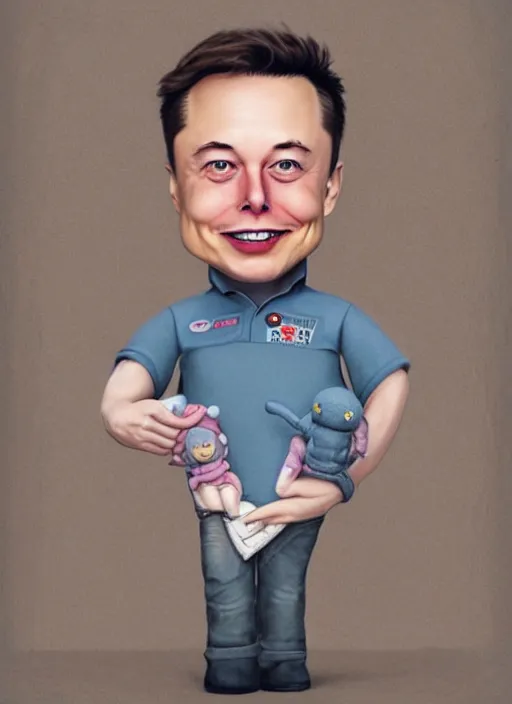 Image similar to elon musk as a Nicoletta Ceccoli doll, detailed digital art, trending on Artstation