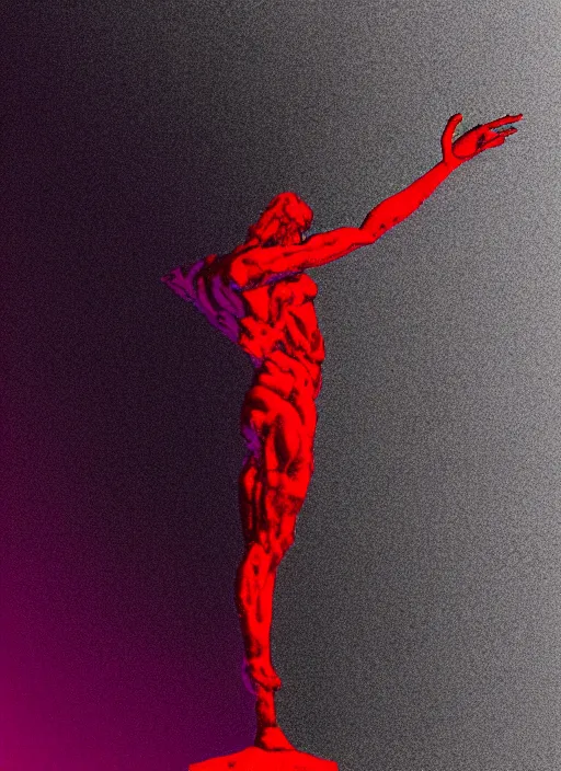 Image similar to black background with subtle red and purple design elements, closeup of a greco roman statue, grey, nekro, thin lines, dark, glitch art, neo vaporwave, gritty, layout frame, trending on artstation
