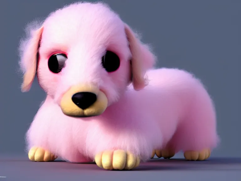 Image similar to high quality 3 d render hyperrealist very cute multipastel very fluffy smooth dachshund plush mascot, vray, smooth in the background, artstation, ultra detailed, octane render