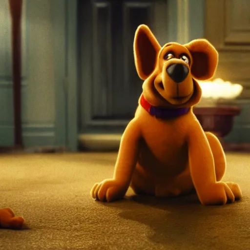 Prompt: a pup named scooby doo, live action remake, 3 5 mm, cinematic lighting, mysterious, 4 k, highly detailed