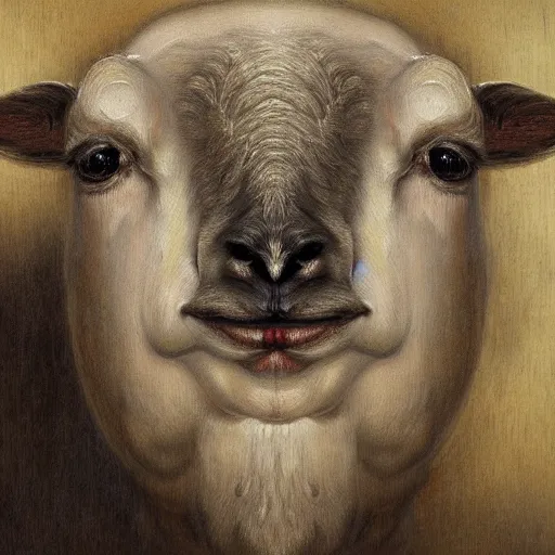 Prompt: professional painting of a white lamb surrounded by fire in the style of Dino Valls, head and shoulders portrait, symmetrical facial features, smooth, sharp focus, illustration, intricate, stormy weather, extremely detailed masterpiece,