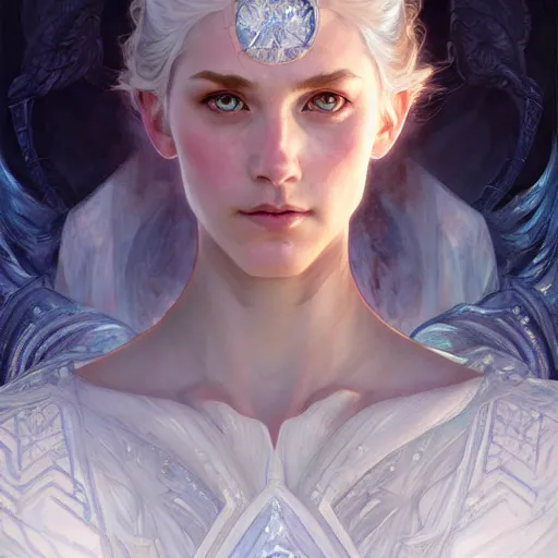 Prompt: portrait of a goddess of ice and earth, half body, perfect face, d & d, fantasy, intricate, elegant, highly detailed, digital painting, artstation, concept art, smooth, sharp focus, illustration, art by artgerm and greg rutkowski and alphonse mucha