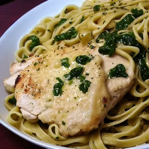 Image similar to photograph of Chicken Piccata with angel noodles from Cheesecake Factory