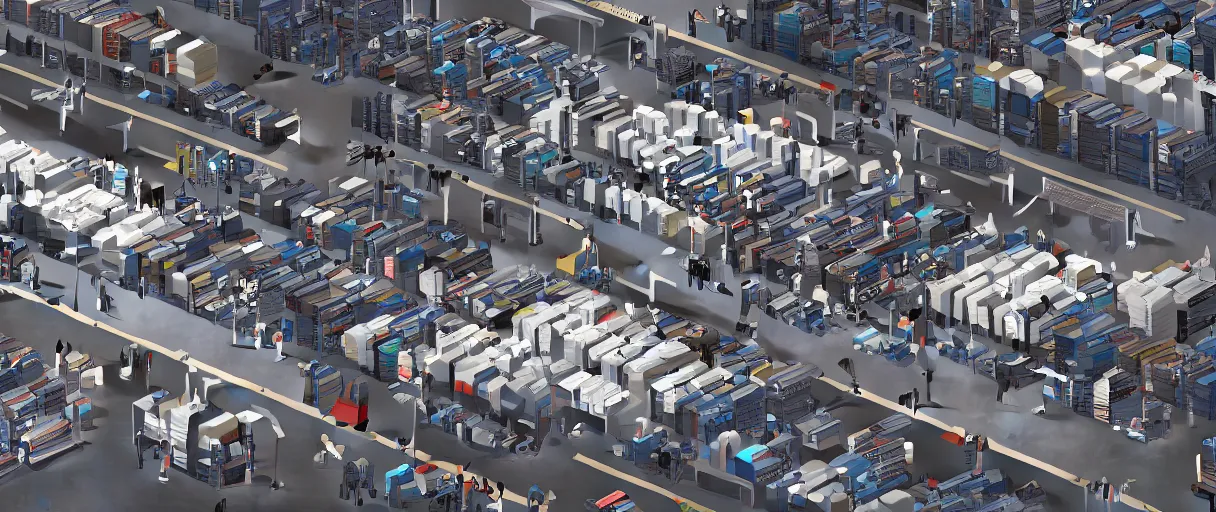 Image similar to isotype chart displaying the supply chain logistics, manufacturing, warehousing, and sales, unreal engine, realistic, dramatic lighting, octane render, highly detailed, cinematic lighting, cinematic