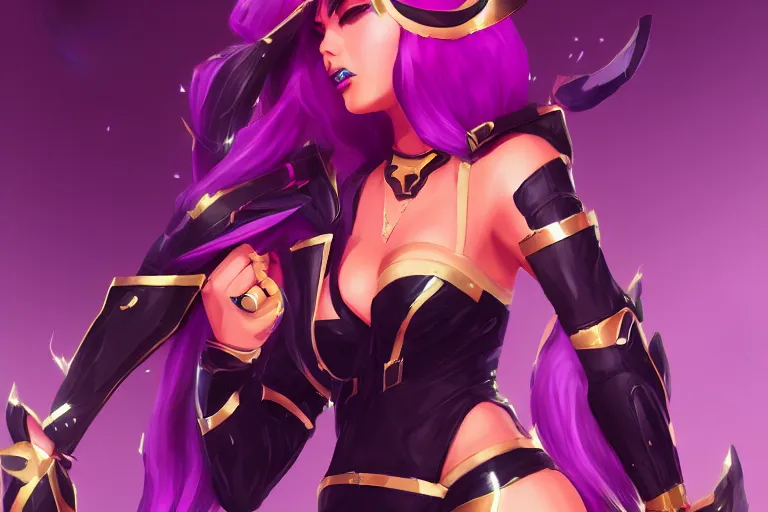 Prompt: portrait of k / da akali from league of legends, high quality 2 d art by kenny kong, artstation