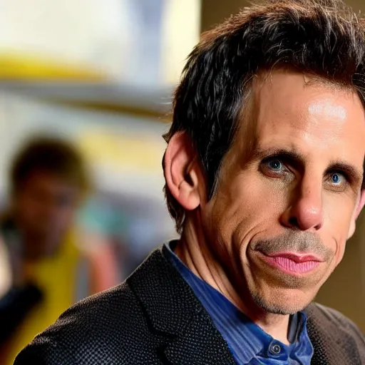 Image similar to a selfie of ben stiller sad because he got mustard on his shirt