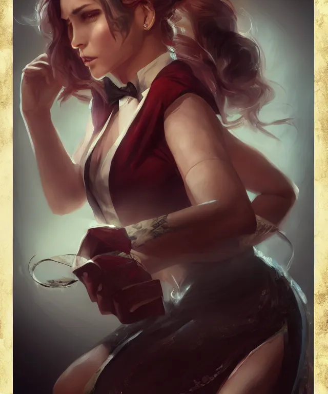 Prompt: gambler at the slot machines by charlie bowater and titian and artgerm, full body portrait, intricate, face, elegant, beautiful, highly detailed, dramatic lighting, sharp focus, trending on artstation, artstationhd, artstationhq, unreal engine, 4 k, 8 k