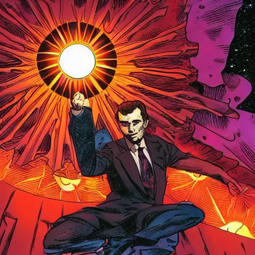 Image similar to grant morrison directing the sun