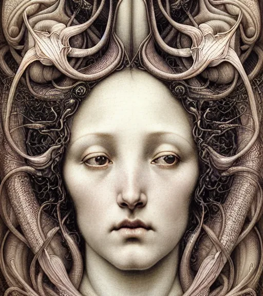 Prompt: detailed realistic beautiful orchid goddess face portrait by jean delville, gustave dore, iris van herpen and marco mazzoni, art forms of nature by ernst haeckel, art nouveau, symbolist, visionary, gothic, neo - gothic, pre - raphaelite, fractal lace, intricate alien botanicals, ai biodiversity, surreality, hyperdetailed ultrasharp octane render