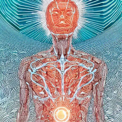 Image similar to shintaro kago yoji shinkawa and victo ngai cellular human body apophasis glorious energy of the sun