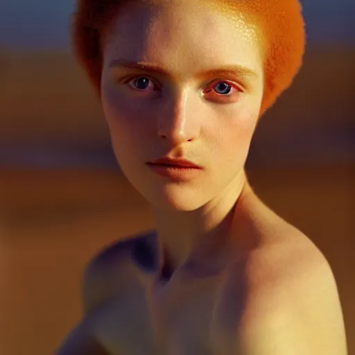 Prompt: photographic portrait of a stunningly beautiful english renaissance female on the namibian coast in soft dreamy light at sunset, soft focus, contemporary fashion shoot, hasselblad nikon, in a denis villeneuve movie, by edward robert hughes, annie leibovitz and steve mccurry, david lazar, jimmy nelsson, hyperrealistic, perfect face