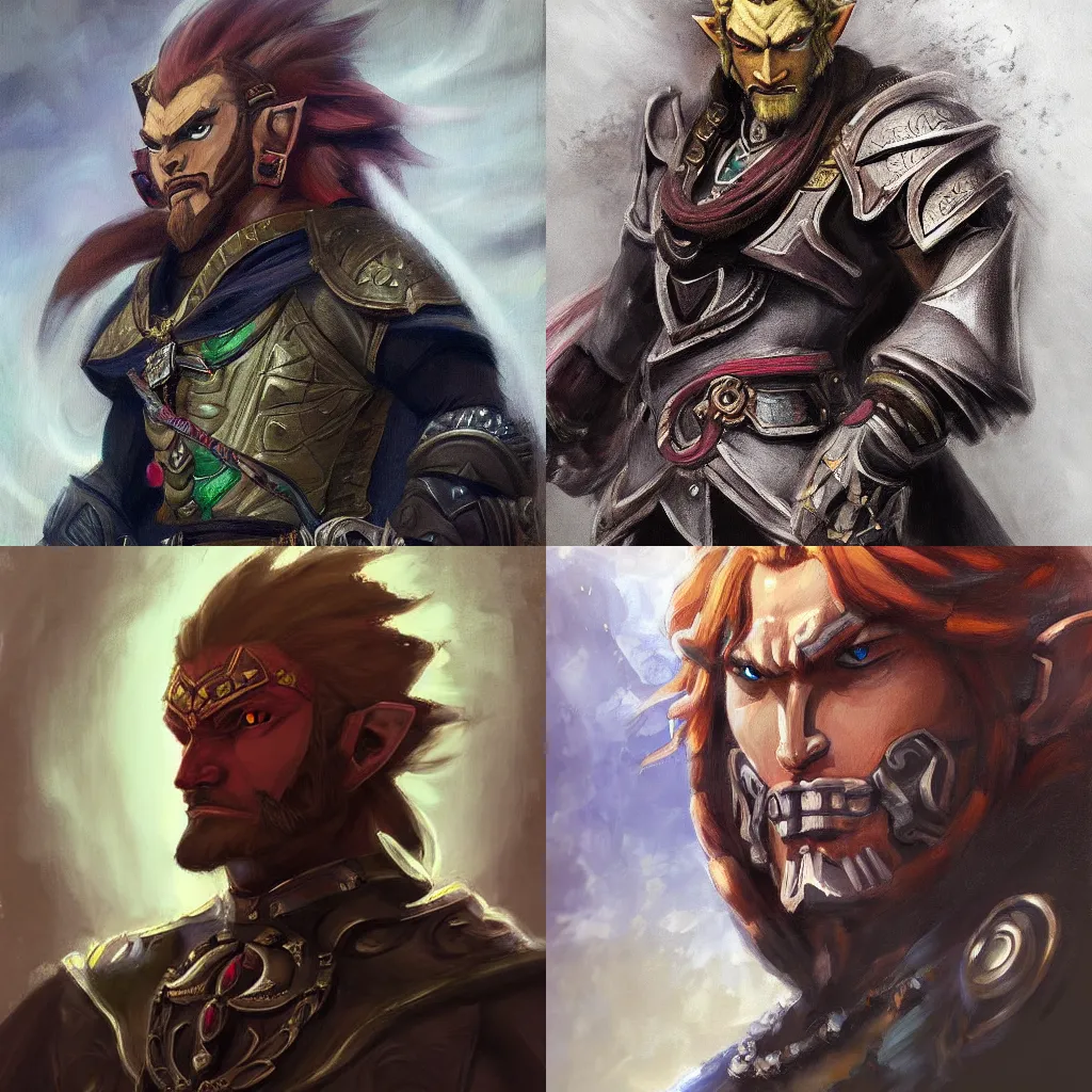 Prompt: detailed painting of ganondorf from legend of zelda, as an elegant gentleman, highy detailed face, high quality suit, style of pino daeni, intricate, soft lighting, beautiful art h 6 4 0