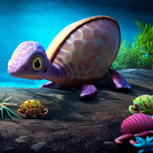 Prompt: photography of a realistic omanyte animal, ultra detailed, 8 k, cinematic lighting, natural background, trending on artstation, pokemon