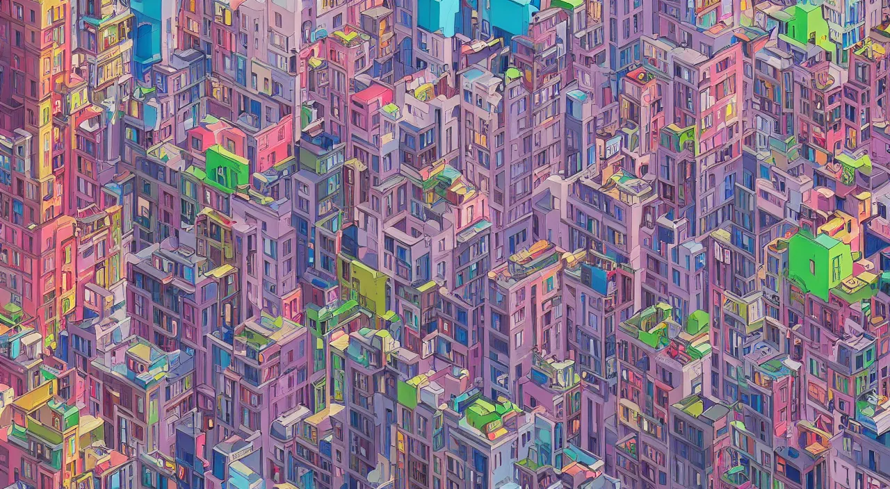 Prompt: beautiful painting of a city with building dancing painted by Kaws,hyper detailed, illustration, 4K,