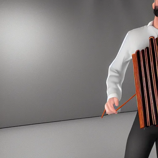 Image similar to Unreal Engine render of a man with a long accordion-neck, character design