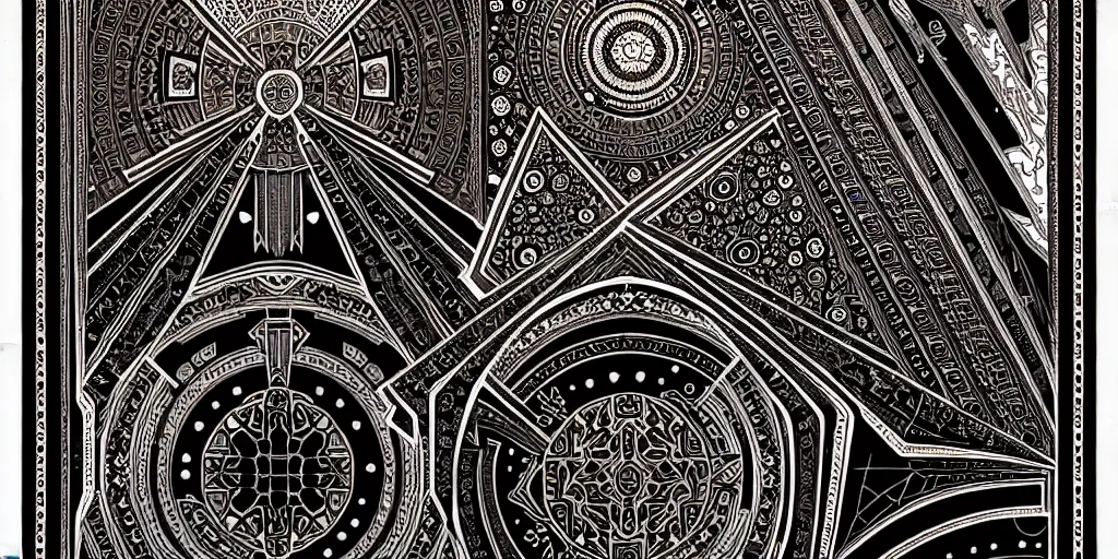 Image similar to ancient ornate carpet, high details, bold line art, by vincent di fate and joe fenton, inking, etching, screen print, masterpiece, trending on artstation, sharp, high contrast, hyper - detailed,, hd, 4 k, 8 k