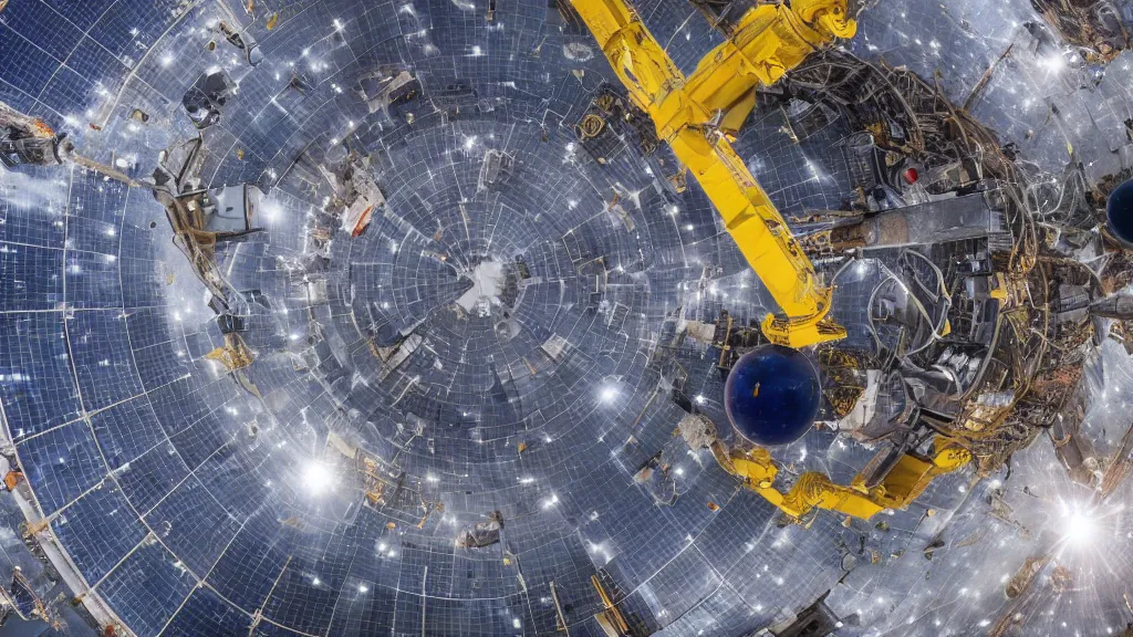 Image similar to Planets in solar system being build by construction workers. Wide angle. 4k, shot in space.