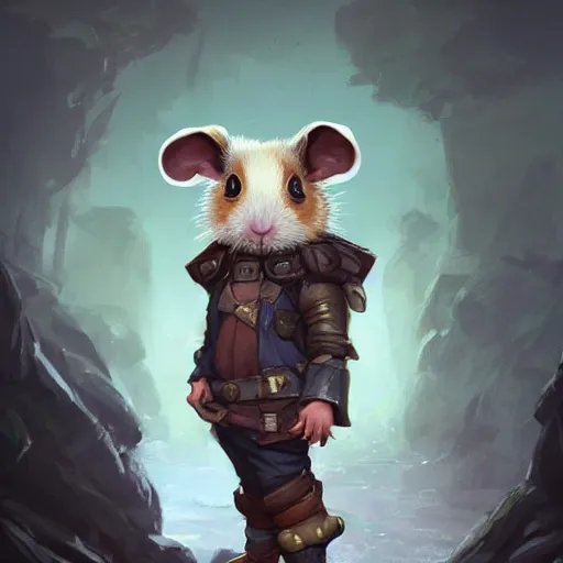 Image similar to cute little anthropomorphic Guinea Pig wearing techwear outfit, ultra wide lens shot , tiny, small, short, cute and adorable, pretty, beautiful, DnD character art portrait, matte fantasy painting, DeviantArt Artstation, by Jason Felix by Steve Argyle by Tyler Jacobson by Peter Mohrbacher, cinematic lighting