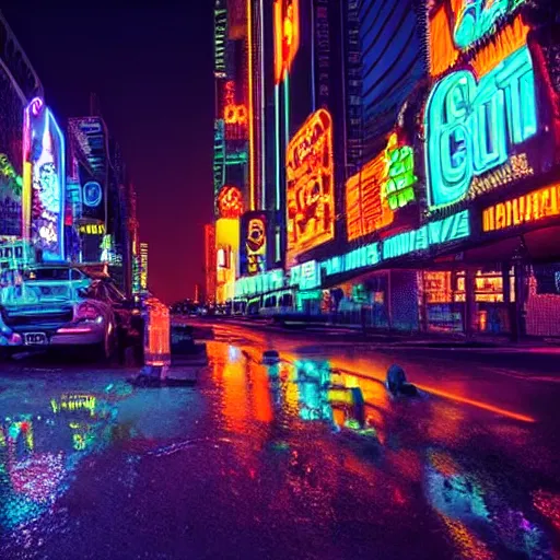 Prompt: neon city with cat cinematography