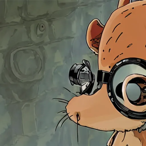 Image similar to a rat with steampunk googles, by Hideaki anno