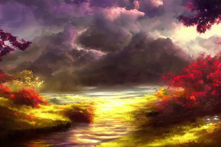 Image similar to mystical scenery , by Sakimori, digital art, pixiv scenery art