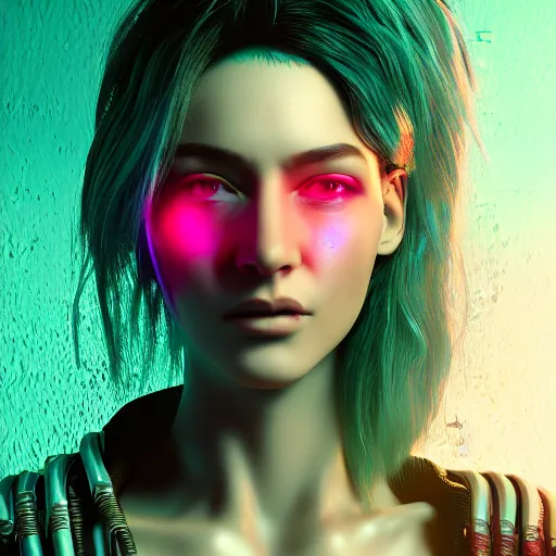 Prompt: a portrait of a cyberpunk woman, Digital Art, High definition, Octane render, Unreal Engine, vibrant color, neon