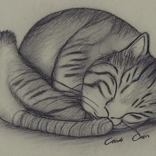 Image similar to a manga drawing of an cat sleeping